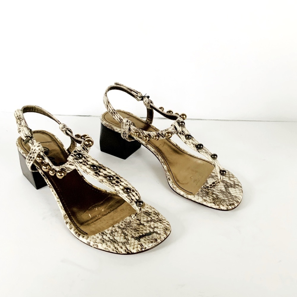 Lanvin Brown White Studded Python Sandals Chunky … - image 6